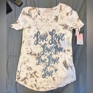 Juicy Couture XS Tie Dye Love Graphic Tee NWT Y2K Glitter Logo Top